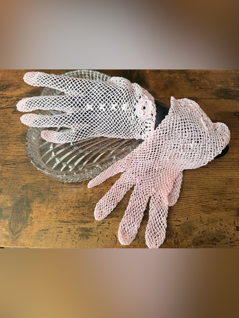 Vintage Pink Crochet Lace Gloves - Women's Accessories SZ L